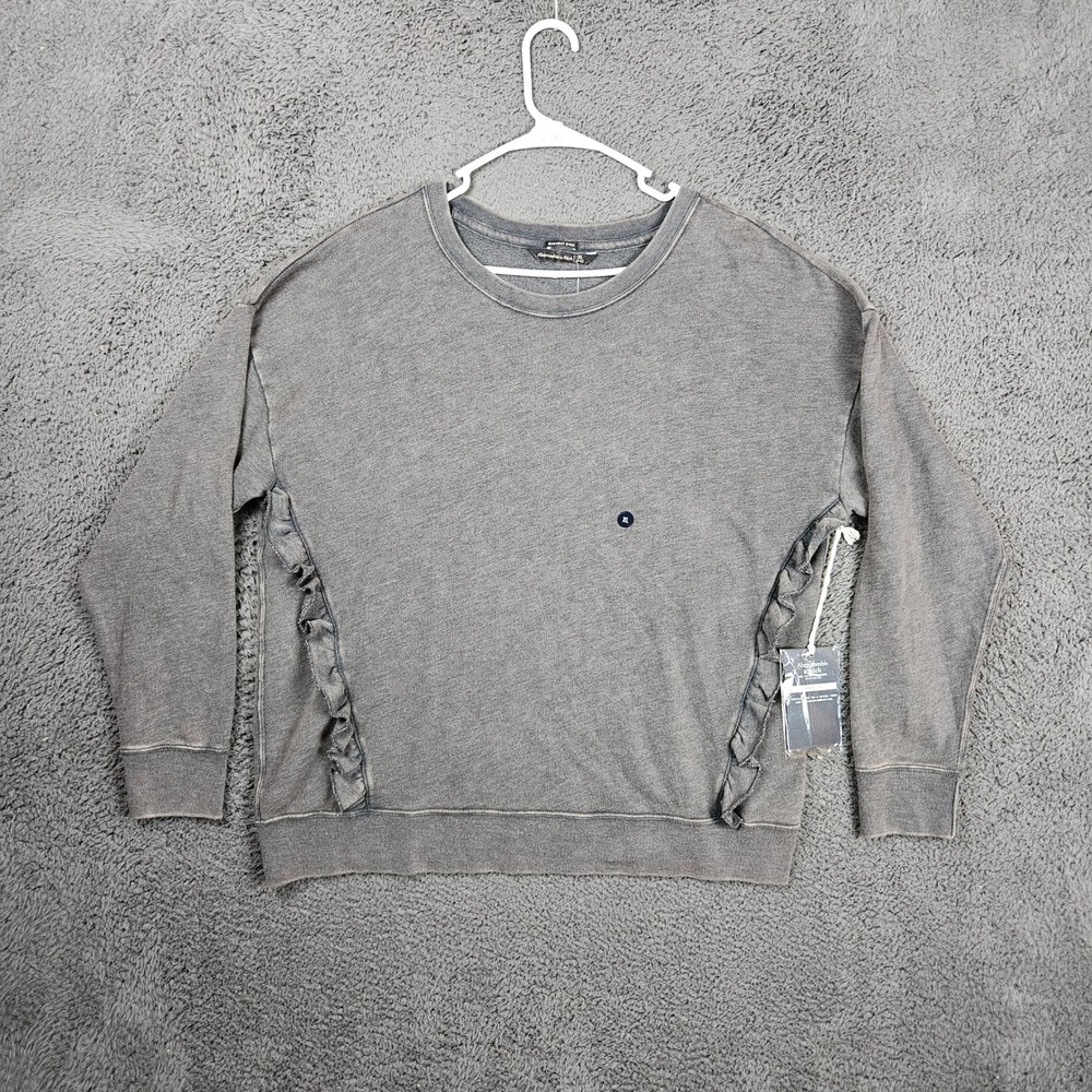Abercrombie & Fitch Womens XL Garment Dyed Ruffle Side Sweatshirt Charcoal Grey
